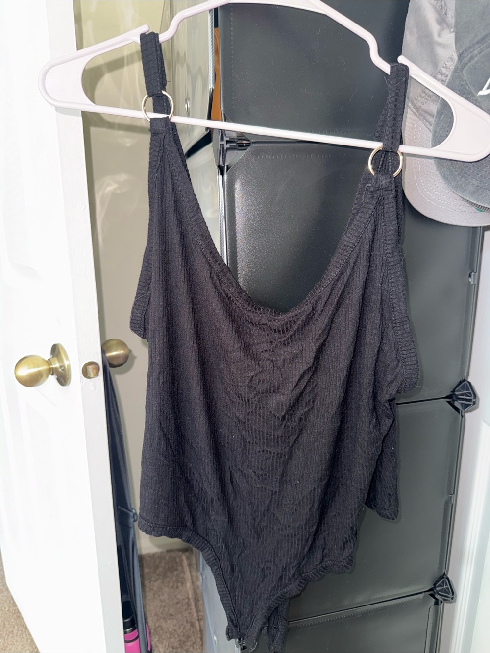 Free People Black Ring-Detail Ribbed Bodysuit